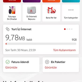Vodafone İnternet Paketim Bitmeden Aşım Paketi Yükledi