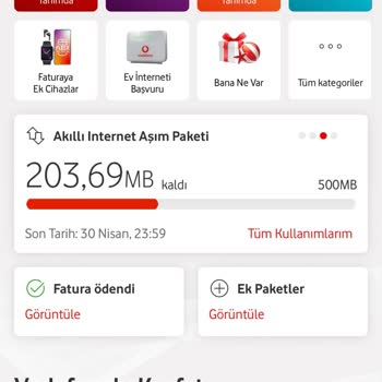 Vodafone İnternet Paketim Bitmeden Aşım Paketi Yükledi
