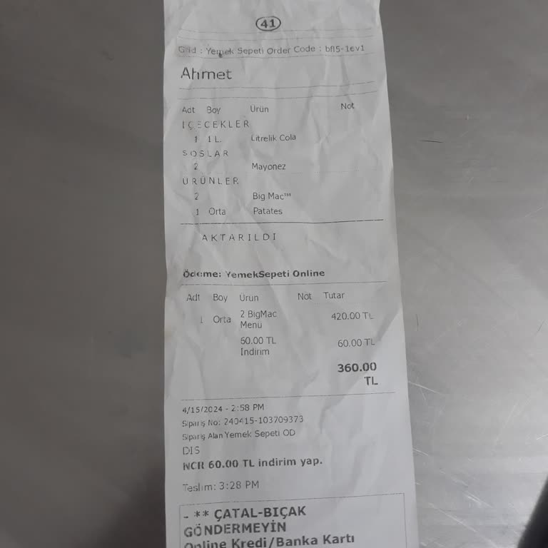 Yemek Sepeti McDonald's Siparişim Eksik Geldi