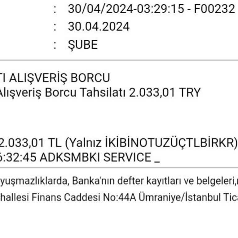 Ziraat Bankası Banka Kartı Alışveriş Borcu