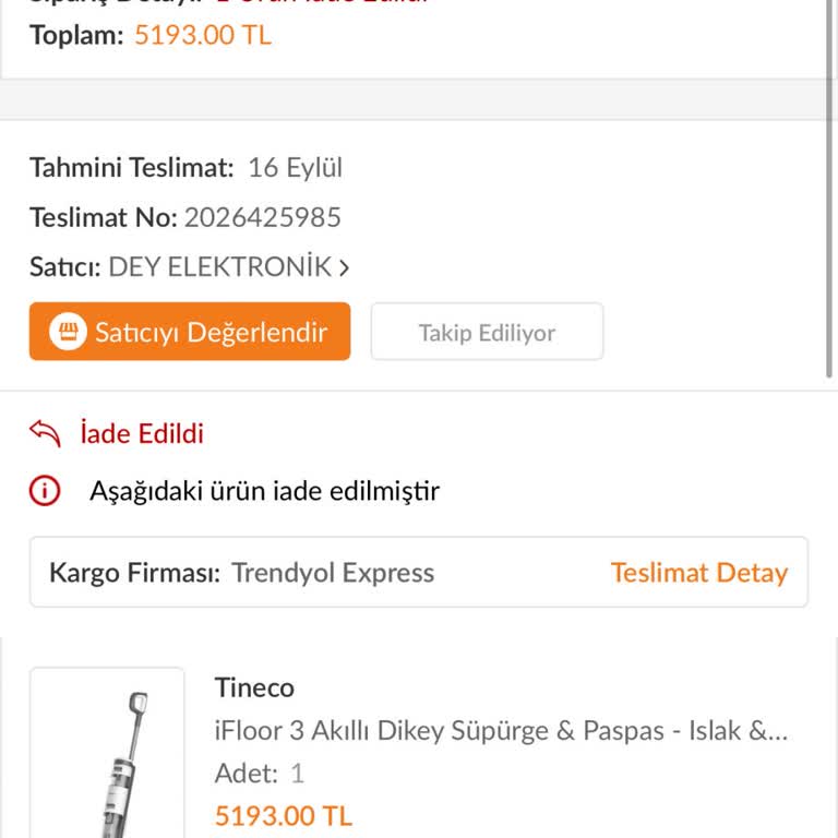 Trendyol Express Ürün Değerimin Altında Para İadem