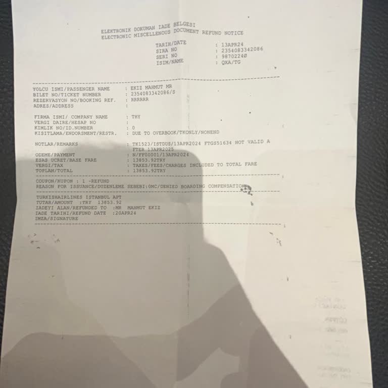 THY Overbook Ücret İadesi