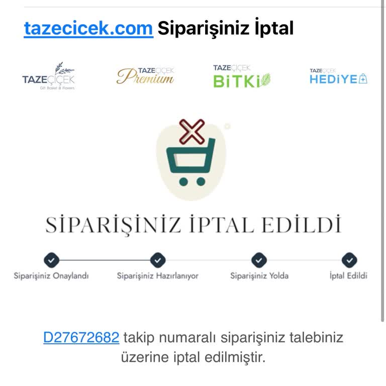 Taze Çiçek (tazecicek.com) Ücret İadesi Yapmıyor! Mesajlara Geri Dönüş Sağlamıyor!