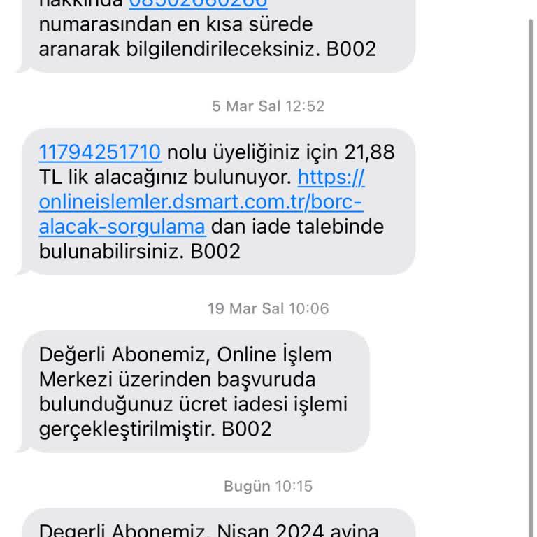 DSmart Kutu İade Mesajı Göndermedi. Fatura Kesti.