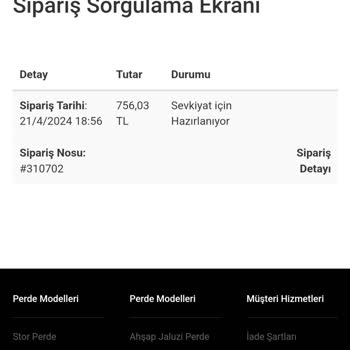 Perde.com Süresi Geçmesine Rağmen Kargoya Verilmeyen Perde Siparişi