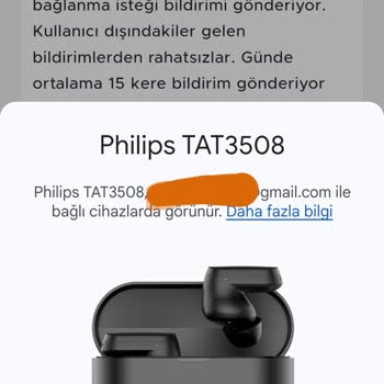 PHILIPS Ses Sistemleri Philips TAT3508 Kablosuz Kulaklık Kullanıcı Dışına Bildirim Gönderiyor