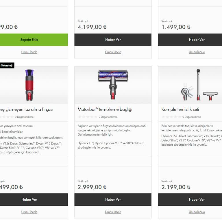 Dyson V8 Yedek Parça Sunamıyor.