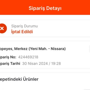 Migros Yemek Üzerinden Verilen Siparişin Sorulmadan İptali