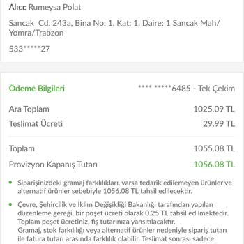 Trabzon Migros Sanal Market Eksik Ürün