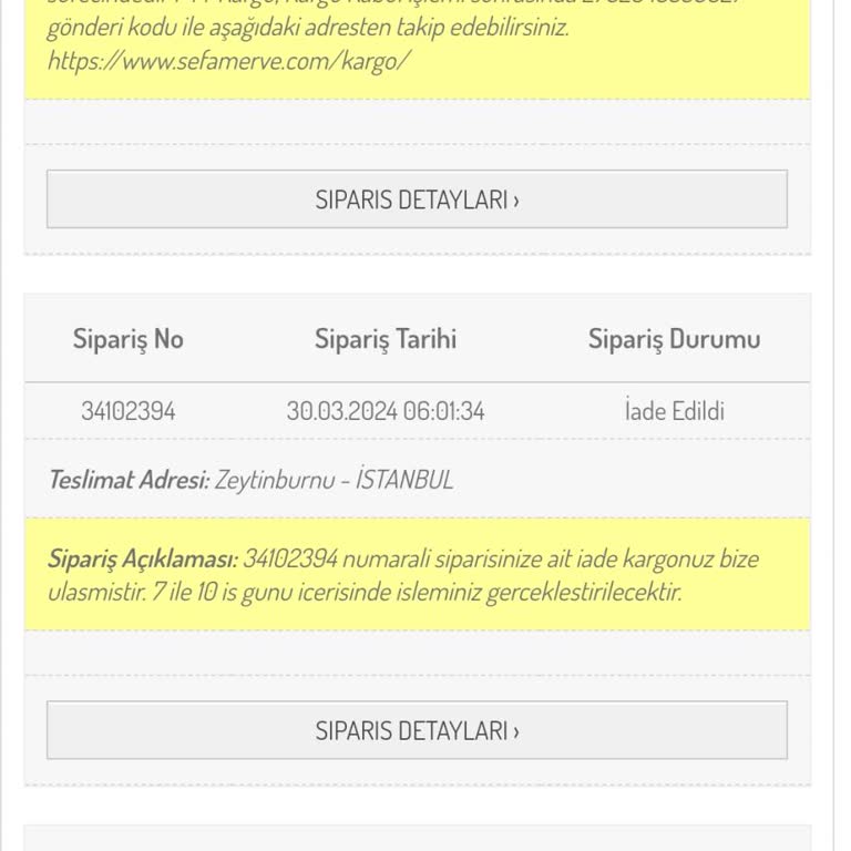 Sefamerve'den İadelerimiz Gelmiyor