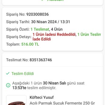 Trendyol GO Bozuk Ve Ambalajı Açılmış Olarak Gelen Urunu İade Almadı