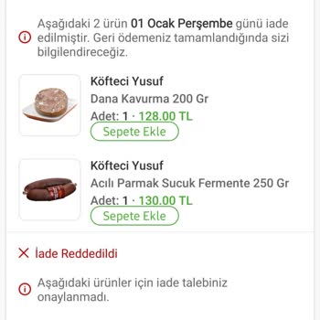 Trendyol GO Bozuk Ve Ambalajı Açılmış Olarak Gelen Urunu İade Almadı