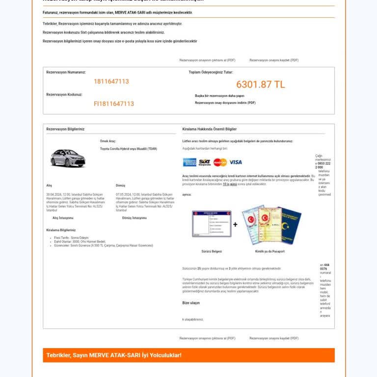 Sixt Rentacar Araç Teslim Şikayeti