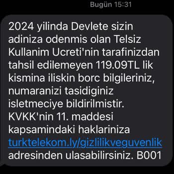 Pttcell Olmayan Telsiz Kullanım Borcu