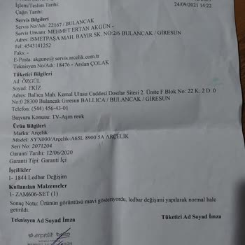 Arçelik TV Mavi Ekran Sorunu