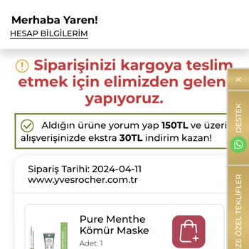 Yves Rocher Siparişimi Habersiz İptal Etmişler Ve Paramı İade Etmediler