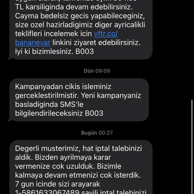Vodafone Yasal Olmayan Cayma Bedeli