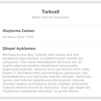 Turkcell M. Hizmetlerinin Tüm Şikayet Taleplerine Alakasız Cevapları