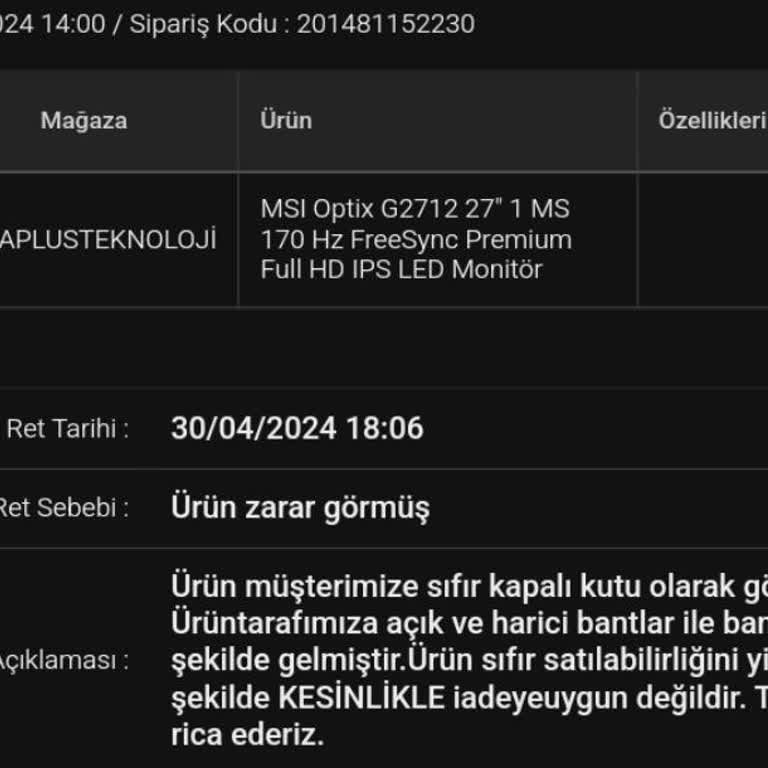 N11 MSI İade Talebi