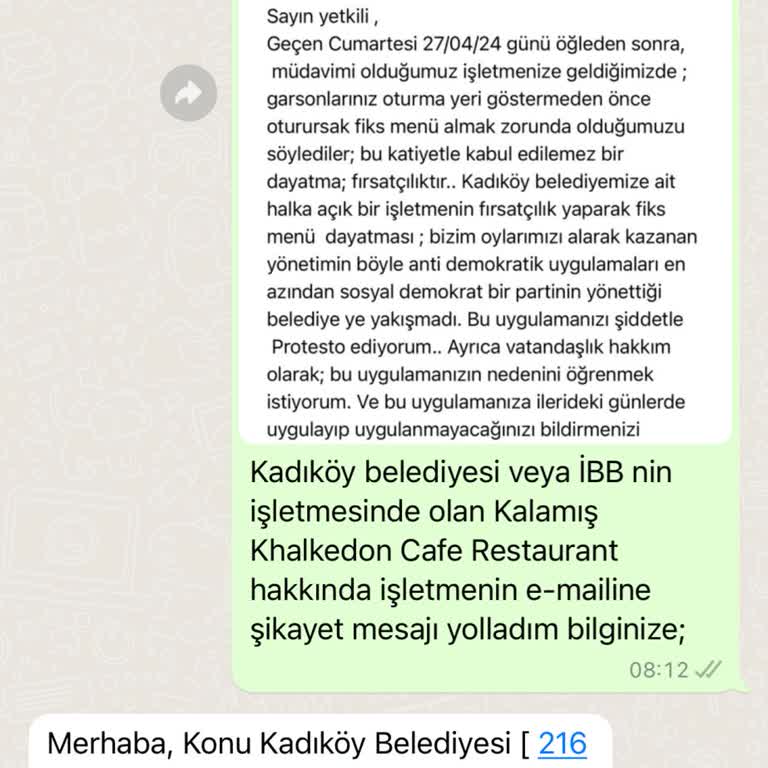 Kadıköy Belediyesi Müdavimi Olduğumuz İşletmede Menü Dayatması!