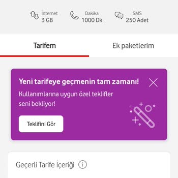 Vodafone Paket Tutarı Arttırımı