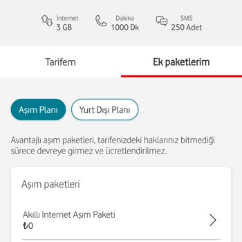 Vodafone Paket Tutarı Arttırımı