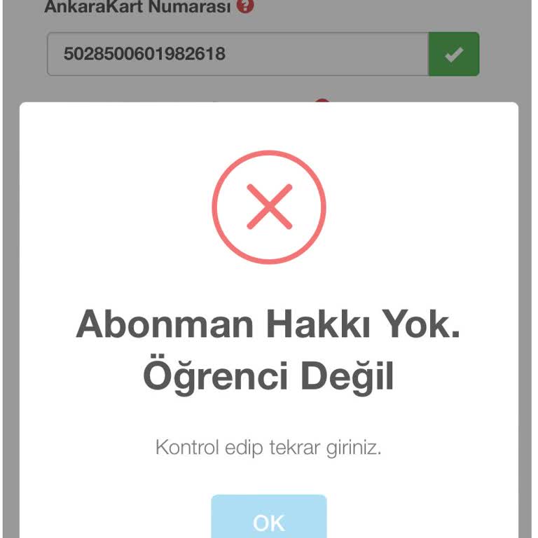 EGO Genel Müdürlüğü Abonman Yükleme Yaparken Öğrenci Değilsin Diyor