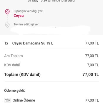 Ceysu Yemeksepeti Mahalle Su Bayi Çatı Katı Ücreti Talep Etti