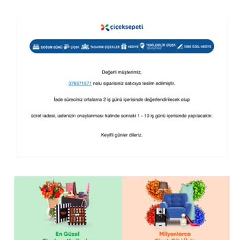 Çiçek Sepeti Ürün Değişimi Yapmıyor