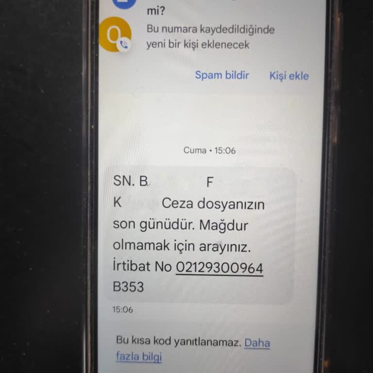 0212 930 09 64 Ceza Dosyası Mesajı