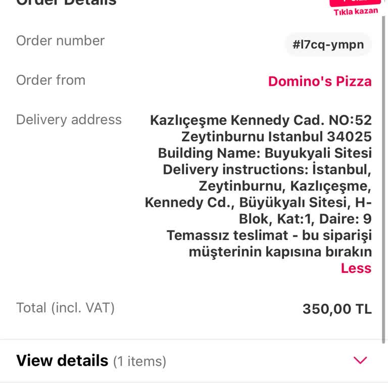 Domino's Pizza Yanlış Adrese Teslimat
