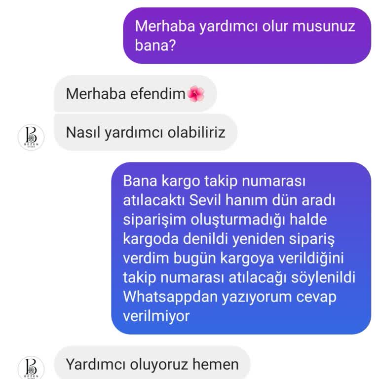 Bezen Store Cuma Günü Sipariş Verdim Çarşamba Oldu Kargo Takip Numarası Verilmedi