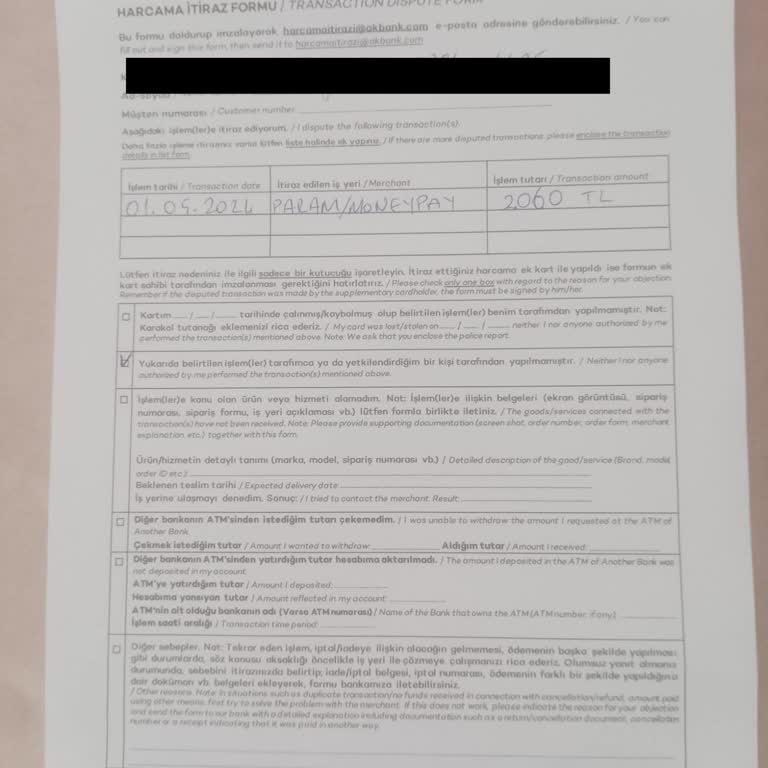 MoneyPay Kartı Tarafımdan İzinsiz Hesabımdan Para Çekti