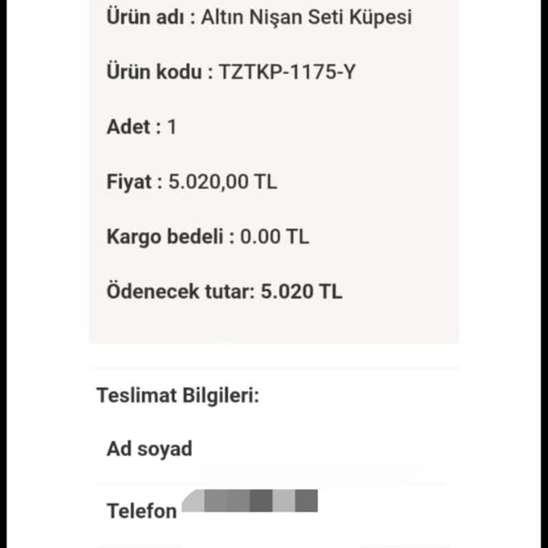 Favori Kuyumculuk Satın Aldığım Ürünüm Gönderilmiyor