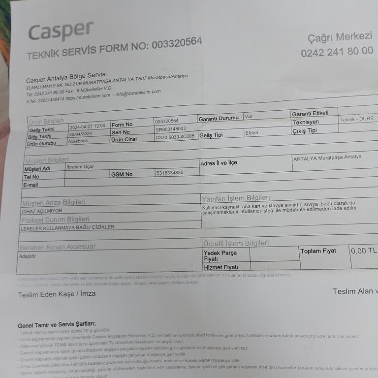 Casper Via Antalya Casper Teknik Servis