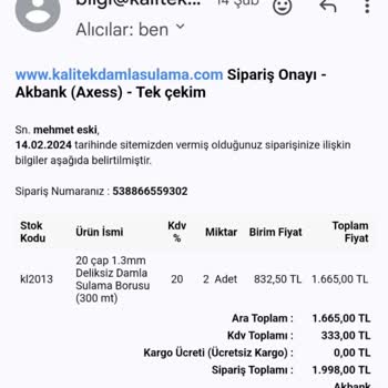 Kalitek Damla Sulama Sistemleri Sulama Hortumu Siparişi Ve İade Sürecinde Yaşanan Mağduriyet