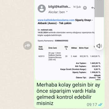 Kalitek Damla Sulama Sistemleri Sulama Hortumu Siparişi Ve İade Sürecinde Yaşanan Mağduriyet