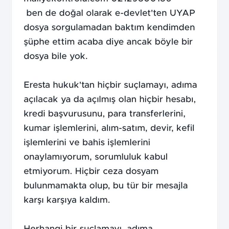 ERESTA (SMS) Haksız Suçlama İddialarına Karşı Duruşum