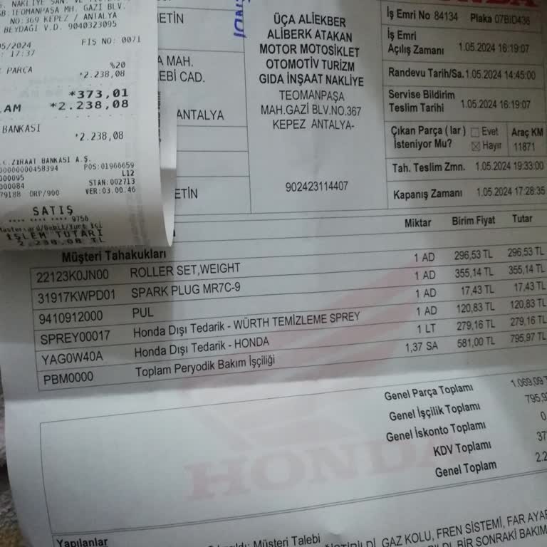 Honda Ataberk Servisi Pişmanlıktır. Özel Servislere Devam