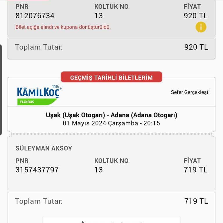 Kamil Koç Yanlış Bilgilendirme İle Seferi Kaçırdım. Para İade Talep Ediyorum.