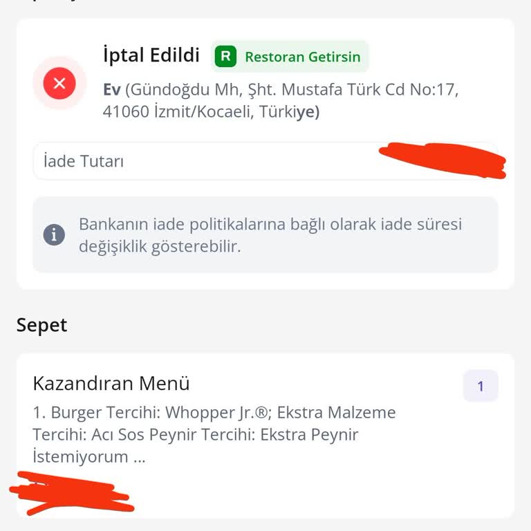 Burger King Seymen Caddesi Sipariş İptali