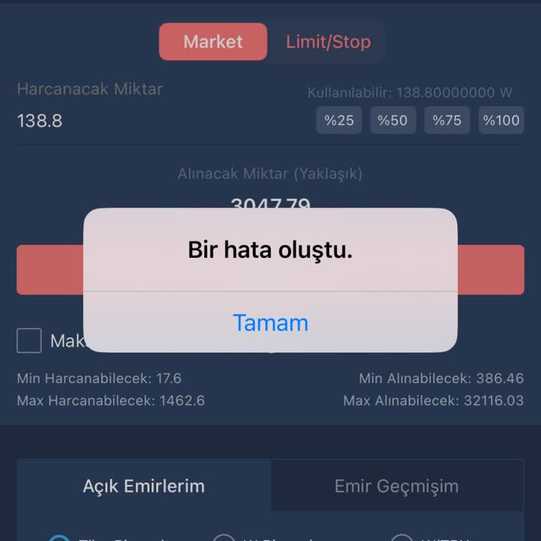 Bitexen "Bir Hata Oluştu."