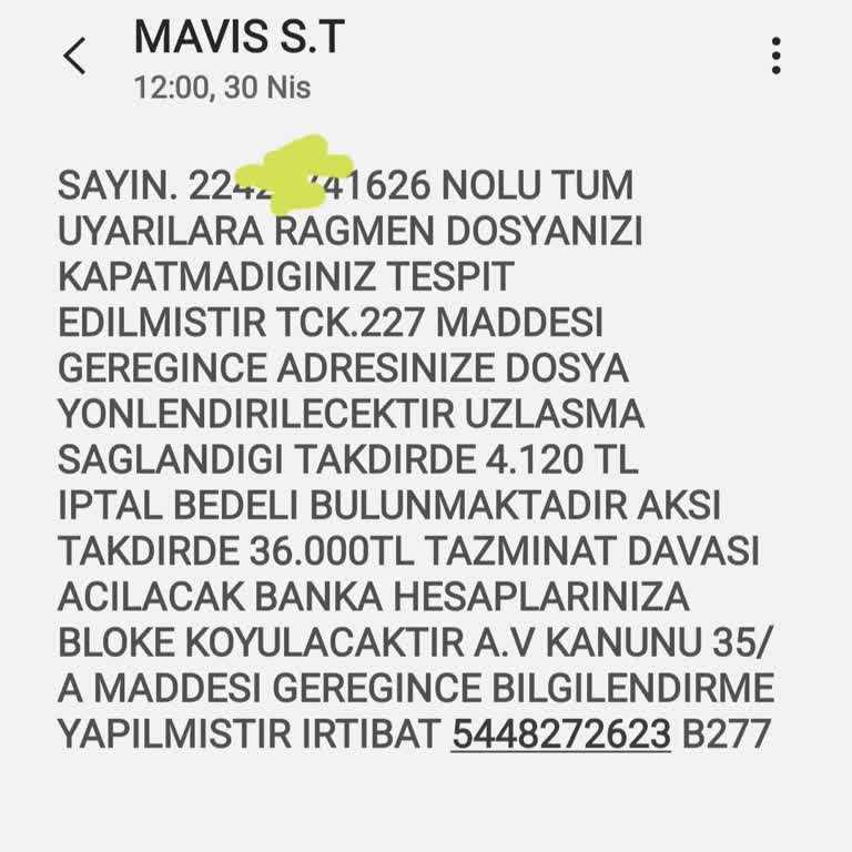 MAVISTIC (SMS) İcra Mesajı İle İlgili Şikayet