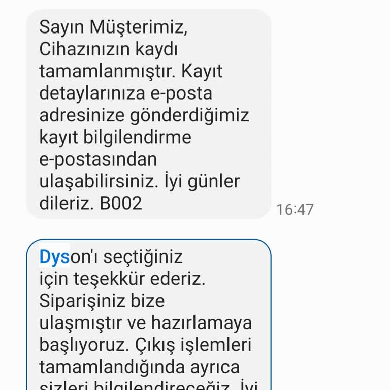 Dyson Arızalı Başlık Gönderilmiyor