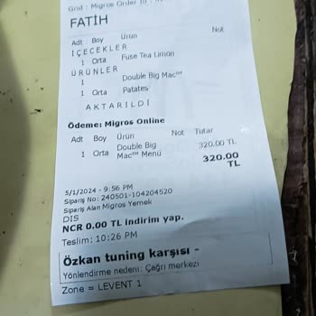 McDonald's Caferağa Yemek Siparişimi Ayıplı Eksik Ürün Gönderdi