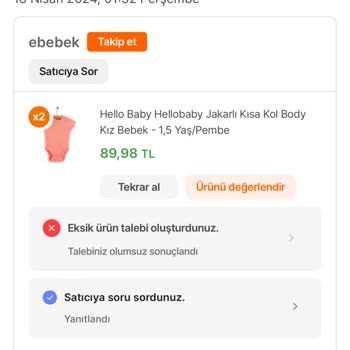 Ebebek Eksik Ürün Talebi