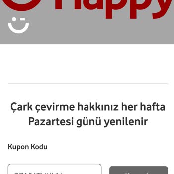 Vodafone Hediye Çarkından Kazandığım 75 TL Kupon Kodu Çalışmıyor