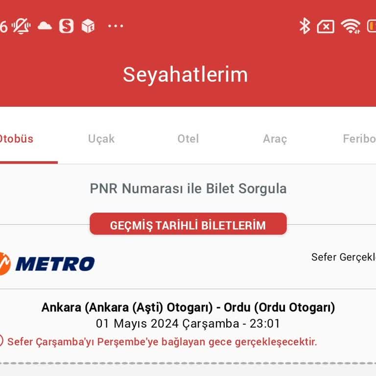 Metro Turizm 01.05 2024 Tarihli Ankara AŞTİ'den Orduya Giden 23:00 Otobüs