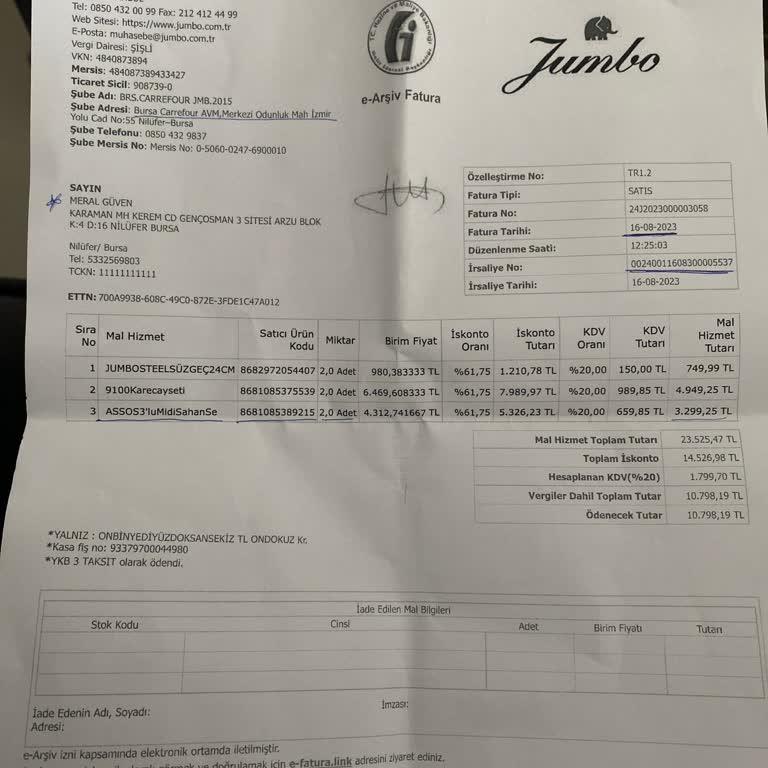 Jumbo Ürün Teslim Edilmedi