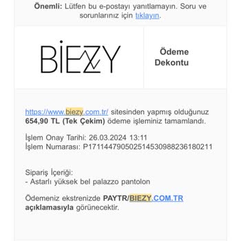 Biezy Butik Paramı Geri Ver
